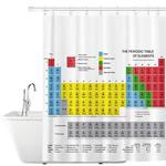 Tatkraft Periodic Table Textile Shower Curtain / 100% Waterproof Polyester/mould-free/including 12 Hooks and 2 Weighted Magnets 71 X 71