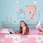 Teddy Bear Childrens Kids Nursery Baby Bedroom Wall Stickers Mural Art, Pink