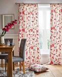 The Textile House Harriet Floral Printed Lined Tape Top (Pair) - 66″ Wide x 90″ Drop - Finished In Red