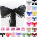 Time to Sparkle Pack of 100 Organza Sashes 22x280cm Wider Sash Fuller Bows Chair Cover Bows Sash for Wedding Party Birthday Decoration - Black