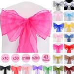 Time to Sparkle Pack of 100 Organza Sashes 22x280cm Wider Sash Fuller Bows Chair Cover Bows Sash for Wedding Party Birthday Decoration - Fuchsia