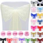 Time to Sparkle Pack of 100 Organza Sashes 22x280cm Wider Sash Fuller Bows Chair Cover Bows Sash for Wedding Party Birthday Decoration - Ivory