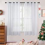 Topfinel Faux Linen Semi Voile Curtains 84 Drop 2 Panels Eyelet Sheer Curtain Panel Plain Window Treatments Minimalist Style for Bedroom Livingroom 54x84 Inch Drop(137cmx215cm) White