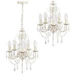 Traditional Cream Ornate Vintage Style Shabby Chic 5 Way Ceiling Light Chandelier with Beautiful Acrylic Jewels