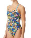 TYR Women's Astratto Female Training cutoutfit Durafast one Swimsuit, Blue/Multi, 36