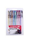 uni-ball 153486634 Signo Gel UM-120 Metallic Gel Ink Rollerball Pens - Assorted Colours, Pack of 8