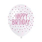 Unique Party 56079 - 12″ Pearlised Latex Assorted Pink Happy Birthday Balloons, Pack of 5