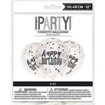 Unique Party 56450 56450-12″ Glitz Black & Silver Confetti Balloons, Pack of 6, Black, Happy Birthday