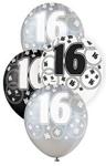 Unique Party 80891 - 12″ Latex Glitz Black and Silver 16th Birthday Balloons, Pack of 6