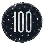 Unique Party 83352 83352-18″ Foil Glitz Black & Silver 100th Birthday Balloon, Black, Age 100