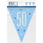 Unique Party 83441 83441-9ft Glitz Blue & Silver 50th Birthday Bunting Banner, Blue, Age 50