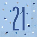 Unique Party 83556 83556-Glitz Blue & Silver 21st Birthday Napkins, Pack of 16, Blue, Age 21