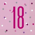 Unique Party 83567 83567-Glitz Pink & Silver 18th Birthday Napkins, Pack of 16, Pink, Age 18