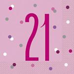 Unique Party 83568 83568-Glitz Pink & Silver 21st Birthday Napkins, Pack of 16, Pink, Age 21