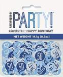 Unique Party 83841 83841-Glitz Blue & Silver 50th Birthday Confetti, Blue, Age 50