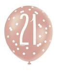 Unique Party 84916 84916-12″ Latex Glitz Rose Gold 21st Birthday Balloons, Pack of 6, Age 21