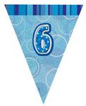 Unique Party 92146 - 9ft Foil Glitz Blue Happy 6th Birthday Bunting Flags