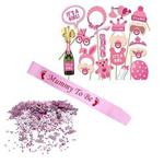 VEYLIN Girl Baby Photo Booth Props Mummy to Be Sash It’s A Girl Confetti for Baby Shower Christening Decorations (Pink)