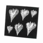 Vintage Silver Glass Heart Baubles Christmas Tree Decorations. Set of 6