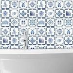 WALPLUS 15cm(6″) 24 pcs Dutch Blue Tiles Wall Stickers Wall Decal Wall Art Self-Adhesive Stickers Room Peel and Stick Tile Kitchen Bathroom Backsplash Splashback DIY Tile Paint Vinyl