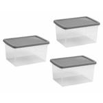 Wham Plastic Storage Boxes 16 Litre Pack of 3 Clear with Grey Lid, Clear