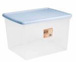 Wham Plastic Storage Boxes 50 Litre Pack of 3 Clear with Blue Lid, Clear