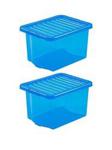 Wham Set Of 2 Blue Crystal Plastic Storage Boxes One Colour