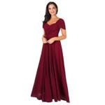 (Wine, 10) Cross Pleats Maxi Prom Dress