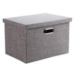 Wintao Storage Box, Collapsible Linen Fabric Clothing Storage Basket Bins Toy Box Organizer with Lids for Kids and More, Grey, 3 Sizes-Small