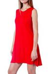 Womens Ladies Sleeveless Swing Dress Skater Midi A-line Flared Tea Plain Mini Polo High Round V-Neck Casual (UK 8-10 S/M, Red - Round Neck)