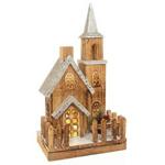 Xmas LED Lit Rustic Wooden Glitter Festive Church With Fence Christmas Scene