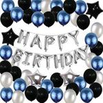 Yoart Birthday Decorations, Blue Black and Silver Party Balloons for Boys Men Girls Women 68 Pcs with Happy Birthday Banner Foil balloons Latex Balloons for 13th 16th 18th 21st 30th 40th