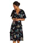 Yumi Women's Spring Time Floral Print Kimono Dress Casual, Black, 8