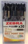 Zebra Z-Grip Retractable Ballpoint Pen, Medium, 1.0 mm, Clear Barrel, BLACK Ink 30-Count