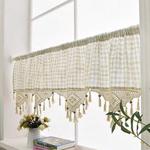 ZHH Cafe Curtain Valance for Window European Rural Style Handmade Natural Cotton Crochet Plaid Kitchen Curtain Fashion Lattice 18″ x 70″