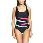 Zoggs Women's Hybrid Tropics Adjustable Scoopback Eco Fabric One Piece Swimsuit with Tummy Control, Black, 36-Inch/UK 12