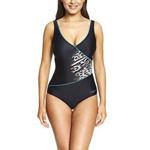 Zoggs Women's Skin Deep Wrap Front Eco Fabric One Piece Swimsuit with Tummy Control, Multi/Black, 42-Inch/UK 18