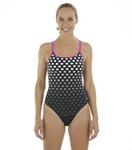 Zoggs Women's Swimsuit Lilli Pilli Twin Back Swimming Costume-Black/White, 32 Inch/Size 8