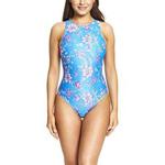 Zoggs Women's Wild Rose Hi Front Eco Fabric One Piece Swimsuit, Blue/Multi, 32-Inch/UK 8