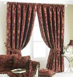 Zurich Pencil Pleat Curtains (Pair) - Burgundy Red - Floral Jacquard Design - Matching Tiebacks - Room Darkening - 100% Polyester - 168cm width x 183cm drop (66″ x 72″ inches)