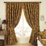 Zurich Pencil Pleat Curtains (Pair) - Gold Yellow - Floral Jacquard Design - Matching Tiebacks - Room Darkening - 100% Polyester - 229cm width x 229cm drop (90″ x 90″ inches)