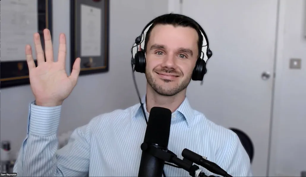 Sam on a Zoom call