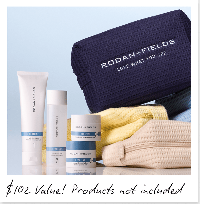 A REDEFINE regimen beside the limited-edition navy R+F x Abbode waffle bag &mdash; CAD $102 value; products not included.