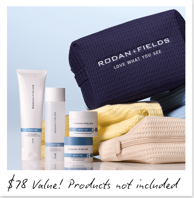 A REDEFINE regimen beside the limited-edition navy R+F x Abbode waffle bag &mdash; $78 value; products not included.