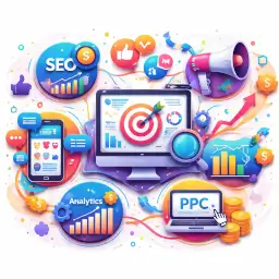 Digital marketing dashboard showing SEO rankings and Google Ads performance for Indian business