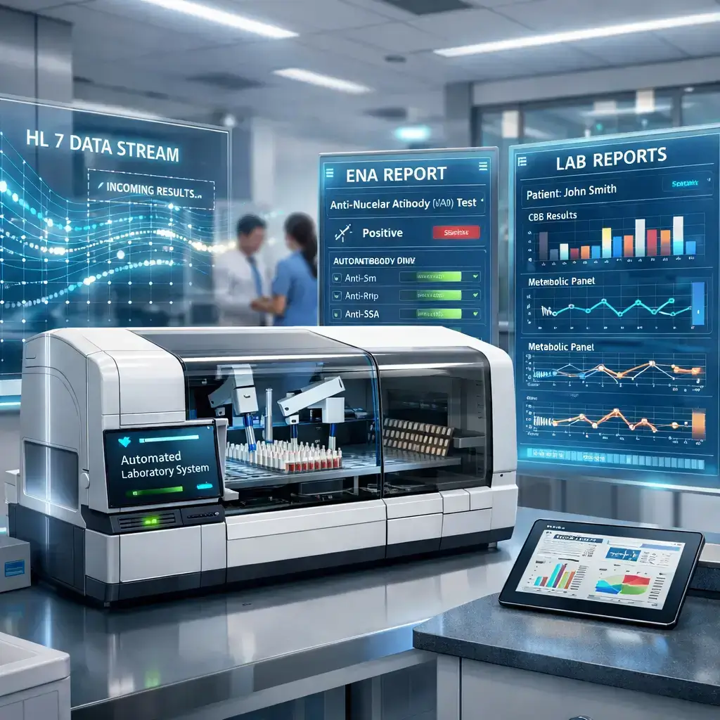 Automated laboratory machine HL7 ASTM data stream analyzer report interface