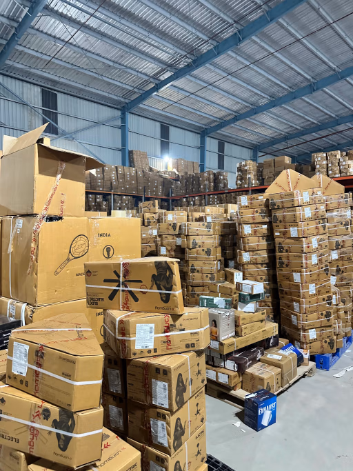 Home appliance warehouse RFID testing facility Panipat Wide view of an electronics warehouse showcasing RFID testing equipment
