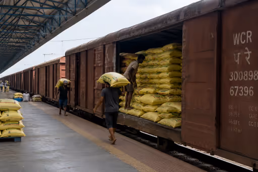 Fertilizer being transported by train across Indian rail network Fertilizer being transported by train