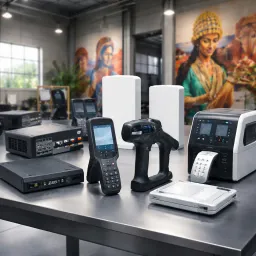 Warehouse RFID Hardware Devices High-performance RFID hardware devices in a warehouse setting