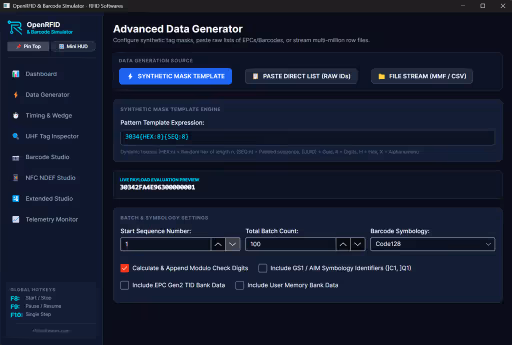 Open RFID barcode simulator generator user interface Open RFID barcode simulator generator user interface